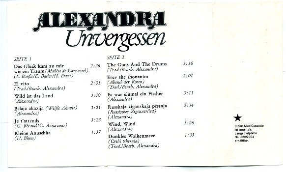 Alexandra Unvergessen 12 nrs cassette ZGAN - 2