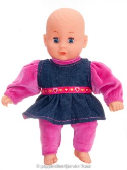 Popje 28 cm Jurksetje blauw/roze