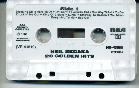 Neil Sedaka 20 Golden Hits cassette 1981 ZGAN - 3