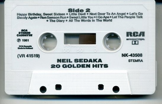 Neil Sedaka 20 Golden Hits cassette 1981 ZGAN - 4