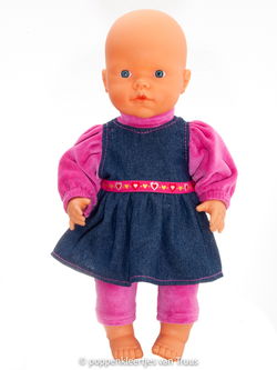 Mon Bébé 40 cm Jurksetje blauw/roze