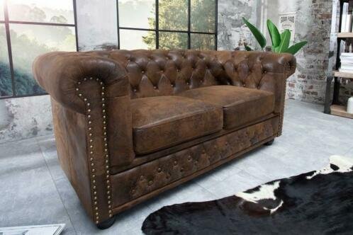 Bank Chesterfield 2-zits bruin vintage uiterlijk - 0