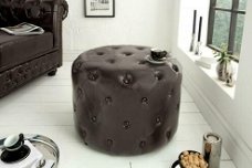 Poef Chesterfield 60cm vintage donkere koffie rond