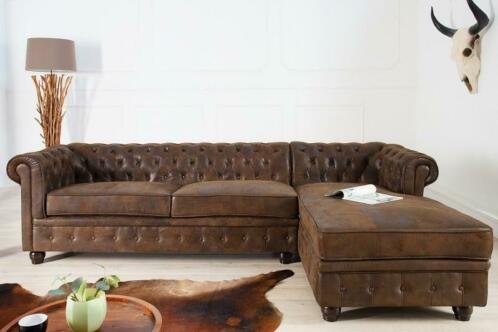 Hoekbank Chesterfield vintage bruin OT rechts - 0