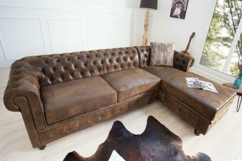 Hoekbank Chesterfield vintage bruin OT rechts - 1