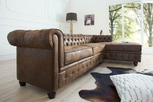 Hoekbank Chesterfield vintage bruin OT rechts - 2