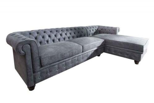 Hoekbank Chesterfield grijs vintage OT rechts - 4