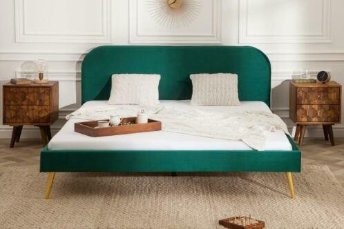 Bed Philadelphia 160x200cm smaragdgroen fluweel goud - 1