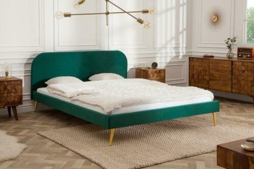 Bed Philadelphia 140x200cm smaragd groen fluweel goud - 0