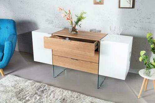 Dressoir Buenos Aires 160cm wit glas Oak-hout - 1