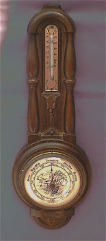 Klass.scheepvaart Banjo Baro-/thermometer,noten,37.5 cm,zgan - 0