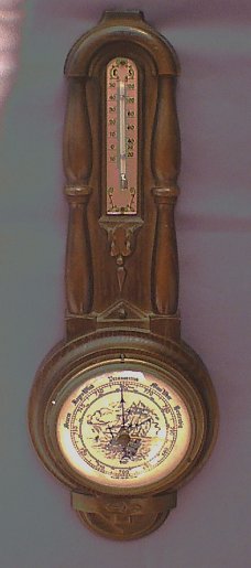 Klass.scheepvaart Banjo Baro-/thermometer,noten,37.5 cm,zgan