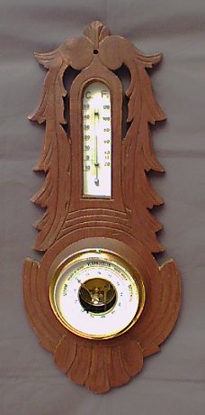 Jugendstil baro-/kwikthermometer, 1910, snijw,hout,gst,47 cm