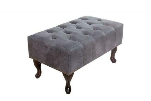 Hocker Chesterfield grijs vintage - 4