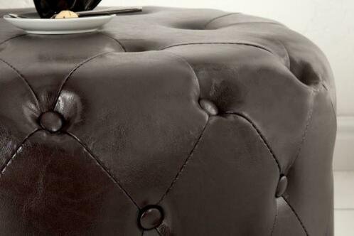 Poef Chesterfield 60cm donkere koffie rond - 2