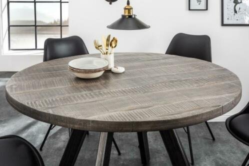 Eettafel Nairobi 120cm rond grijs Mango-hout - 1