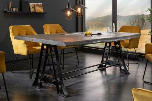 Eettafel Johannesburg industrieel 220cm Acacia-hout grijs - 0