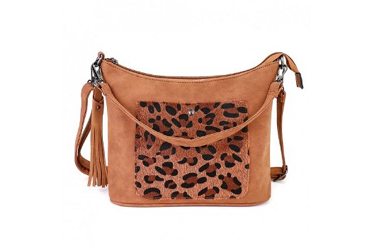 Camel kleurige handtas met leopard print van het merk ook leuk - 0