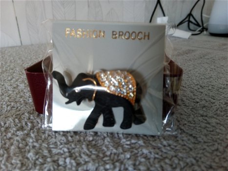 Fashion Broch zwarte olifant met strass - 0
