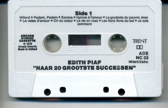 Edith Piaf Haar 20 Grootste Successen cassette 1978 ZGAN - 3