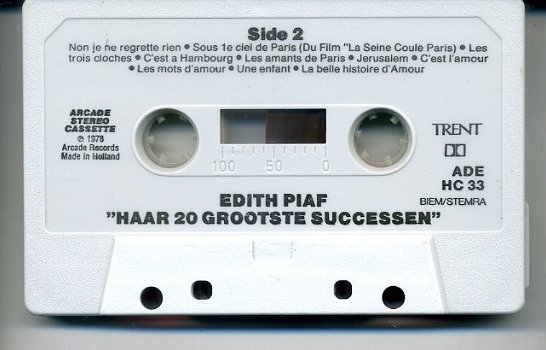 Edith Piaf Haar 20 Grootste Successen cassette 1978 ZGAN - 4
