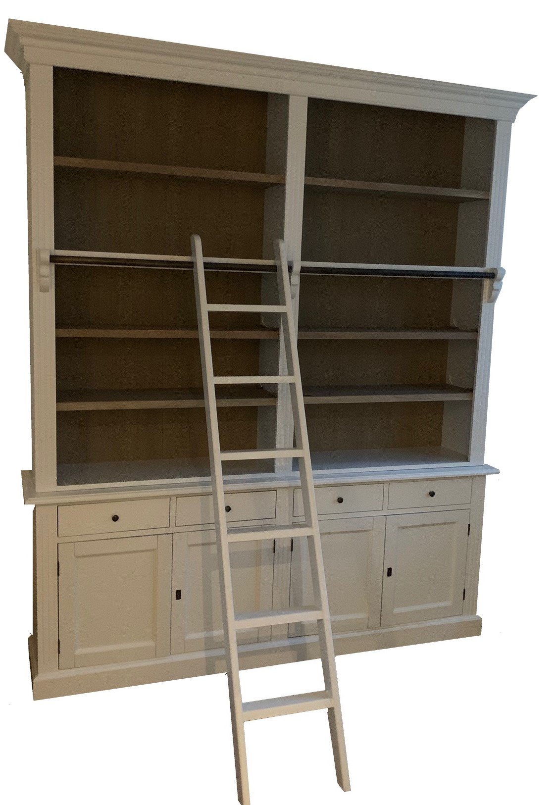 Boekenkast wit met eiken interieur en trap Kesteren 200 x 240cm - nr. 1