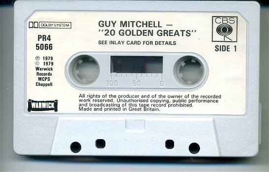 Guy Mitchell 20 Golden Greats cassette 1979 ZGAN - 3