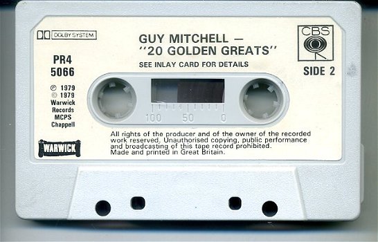 Guy Mitchell 20 Golden Greats cassette 1979 ZGAN - 4