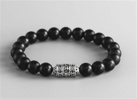Tibetaanse armband van zwarte Onyx met gebedsmolen - 0