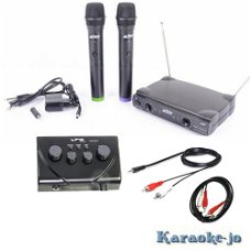 Complete karaoke mixer set met 2 draadloze UHF microfoons