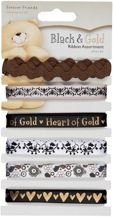 Forever Friends Ribbon (6x1mtr) - Black&Gold FFS 367100