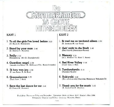 De Kermisklanten 14 Grote Hitmelodieën cassette 1984 ZGAN - 2