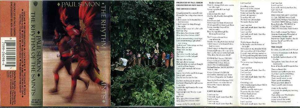 Paul Simon The Rhythm Of The Saints 10 nrs cassette 1990 ZGAN - 0