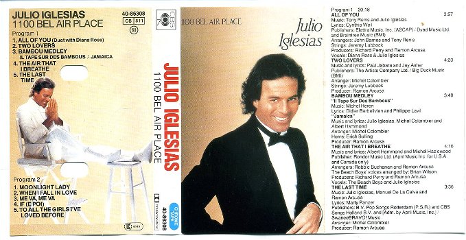 Julio Iglesias 1100 Bel Air Place 10 nrs cassette 1984 ZGAN - 1