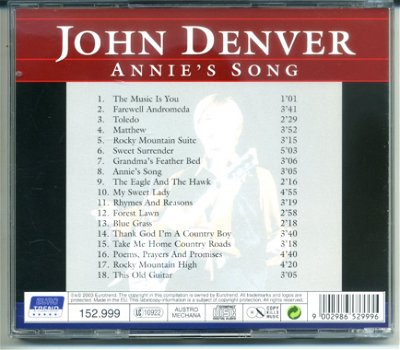 John Denver Annie’s Song 1943-1997 In Memory 18 nrs cd 2003 ZGAN - 1