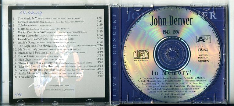 John Denver Annie’s Song 1943-1997 In Memory 18 nrs cd 2003 ZGAN - 2