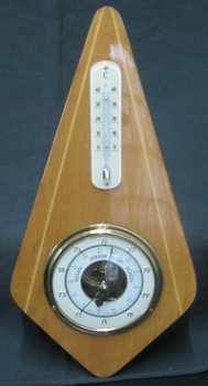 Vintage baro-/thermom,hooggl.kersenh.montuur,jr'60,28 cm.gst - 0
