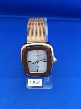 Bronskleurig horloge vierkant - 0