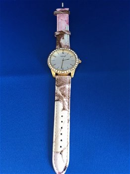 Armband horloge goudkleurigHorloge met gebloemd bandje - 0