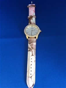 Armband horloge goudkleurigHorloge met gebloemd bandje