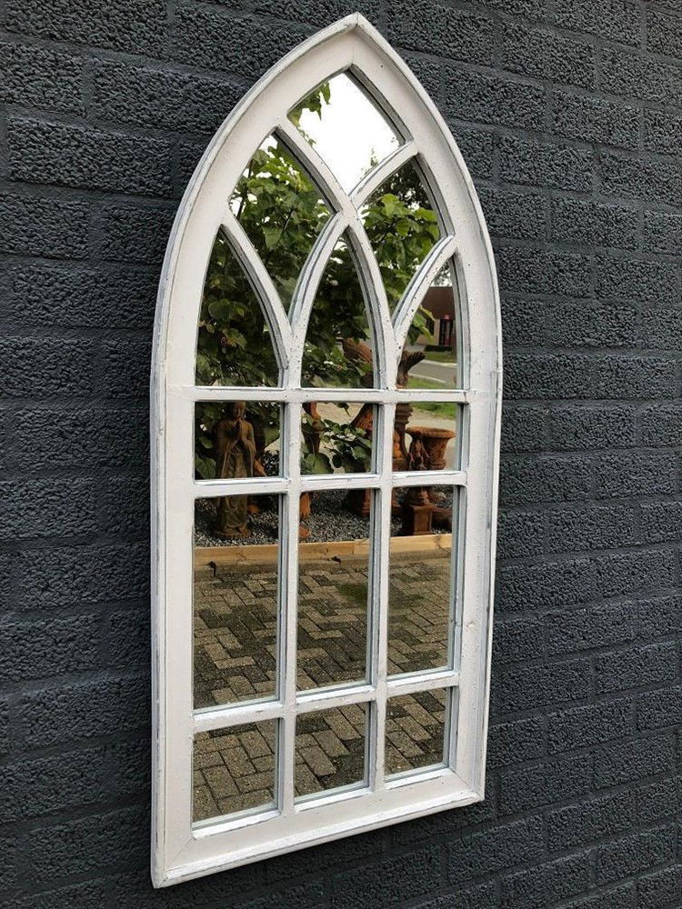 Grote forse kerkspiegel, houten frame white wash, - nr. 1