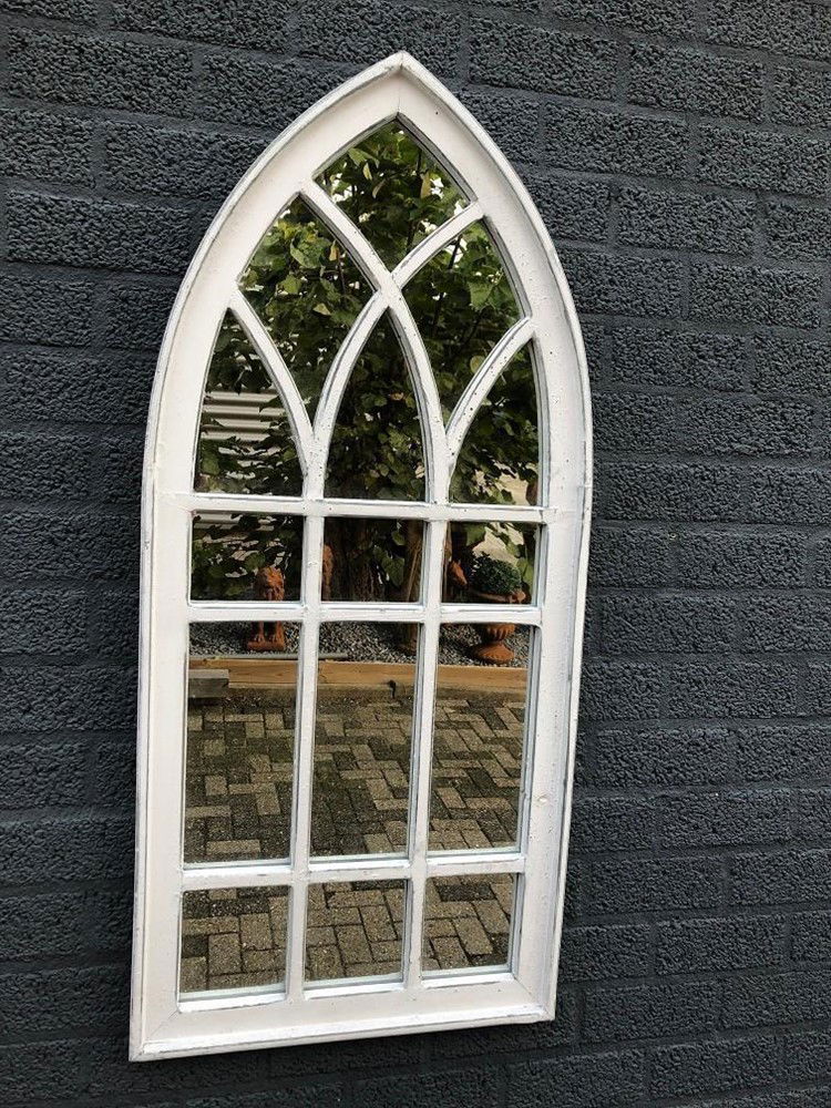 Grote forse kerkspiegel, houten frame white wash, - Afbeelding 2