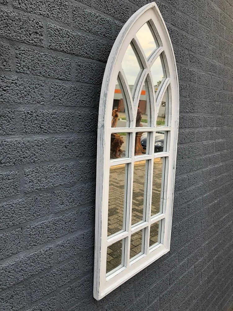 Grote forse kerkspiegel, houten frame white wash, - Afbeelding 4