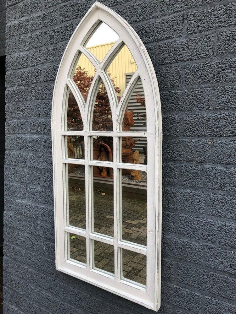 Grote forse kerkspiegel, houten frame white wash, - Afbeelding 5