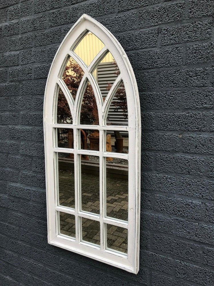 Grote forse kerkspiegel, houten frame white wash, - Afbeelding 6