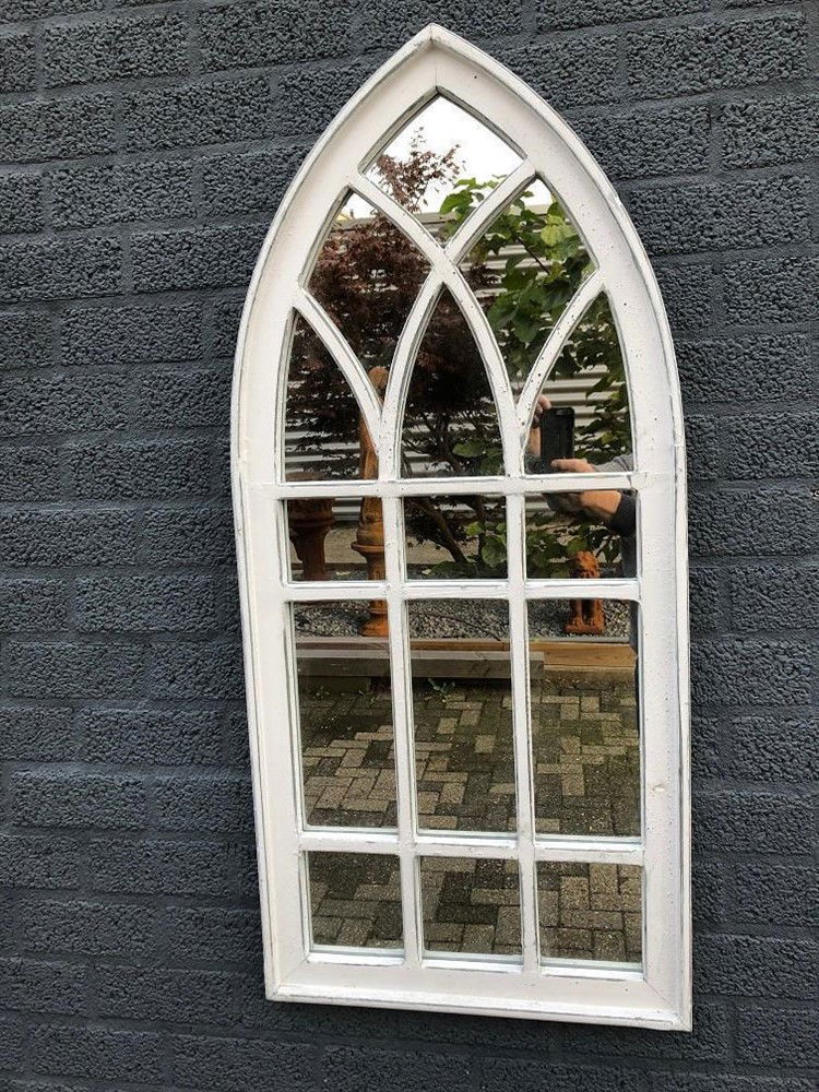Grote forse kerkspiegel, houten frame white wash, - Afbeelding 7