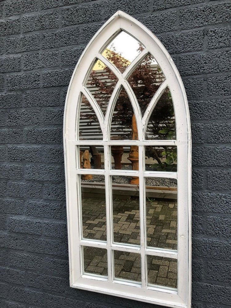 Grote forse kerkspiegel, houten frame white wash, - Afbeelding 8