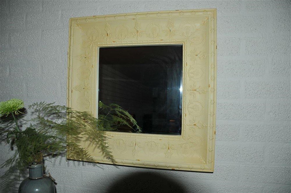 Grote forse spiegel in old-white-rust metalen frame, - Afbeelding 3