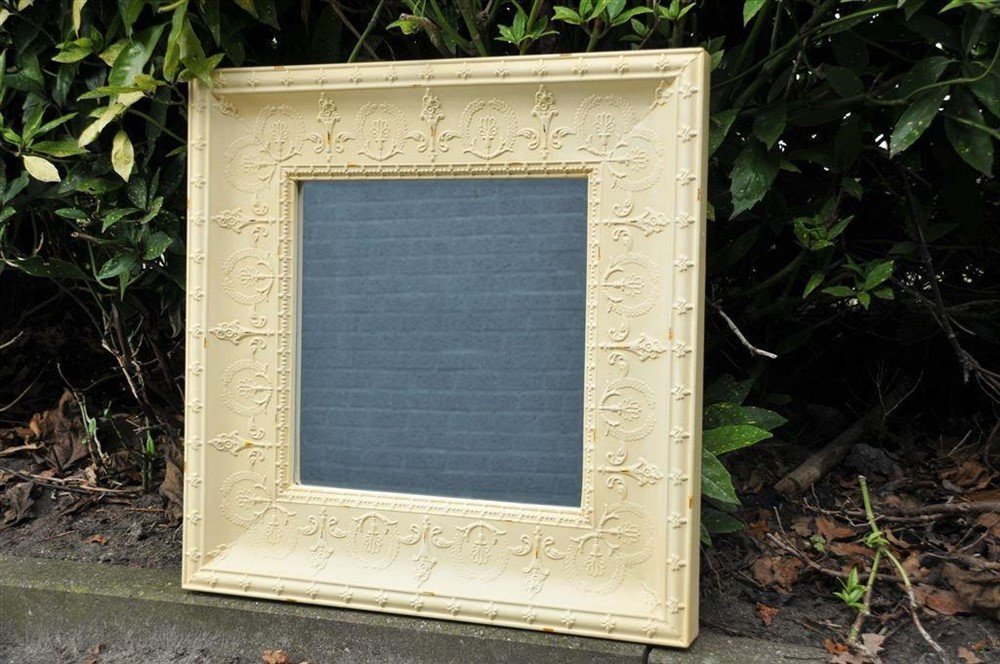 Grote forse spiegel in old-white-rust metalen frame, - Afbeelding 6
