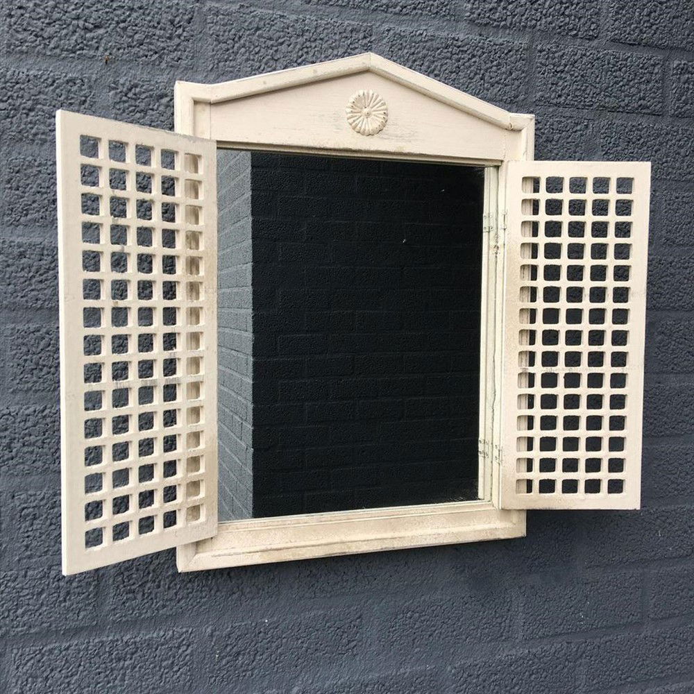 Grote houten spiegel in old-white met 2 deurtjes, prachtig ! - nr. 1